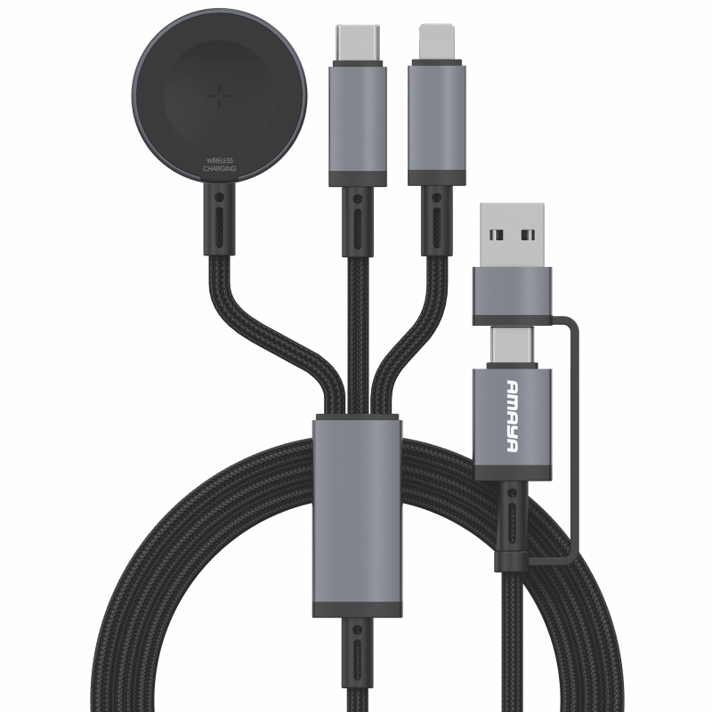 Дата кабель Amaya ACD-330X 6in1 Type-C/USB to iWatch/Lightning/Type-C 100W (1.2m), Black, купить оптом с доставкой