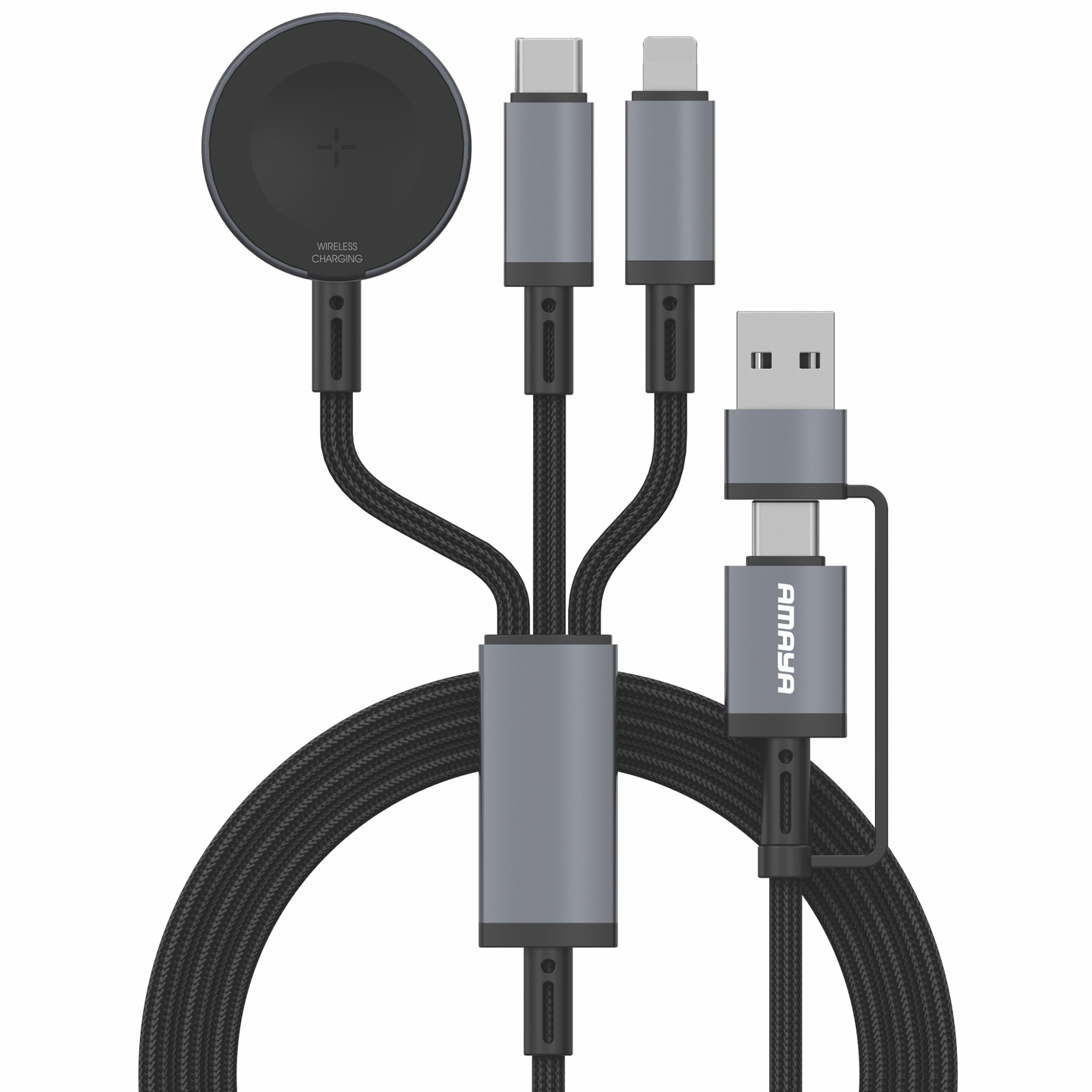 Дата кабель Amaya ACD-330X 6in1 Type-C/USB to iWatch/Lightning/Type-C 100W (1.2m), Black, купить оптом с доставкой