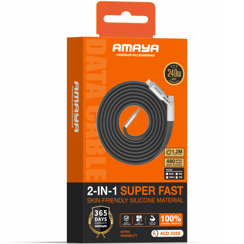 Дата кабель Amaya ACD-325X 2in1 Type-C to Lightning/Type-C 240W (1.2m), Black 1, купить оптом с доставкой