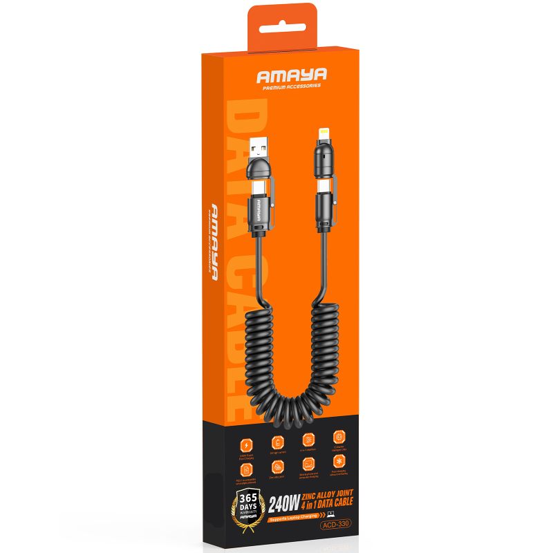 Дата кабель Amaya ACD-330 4in1 Type-C/USB to Lightning/Type-C 240W (2m), Black 1, купить оптом с доставкой