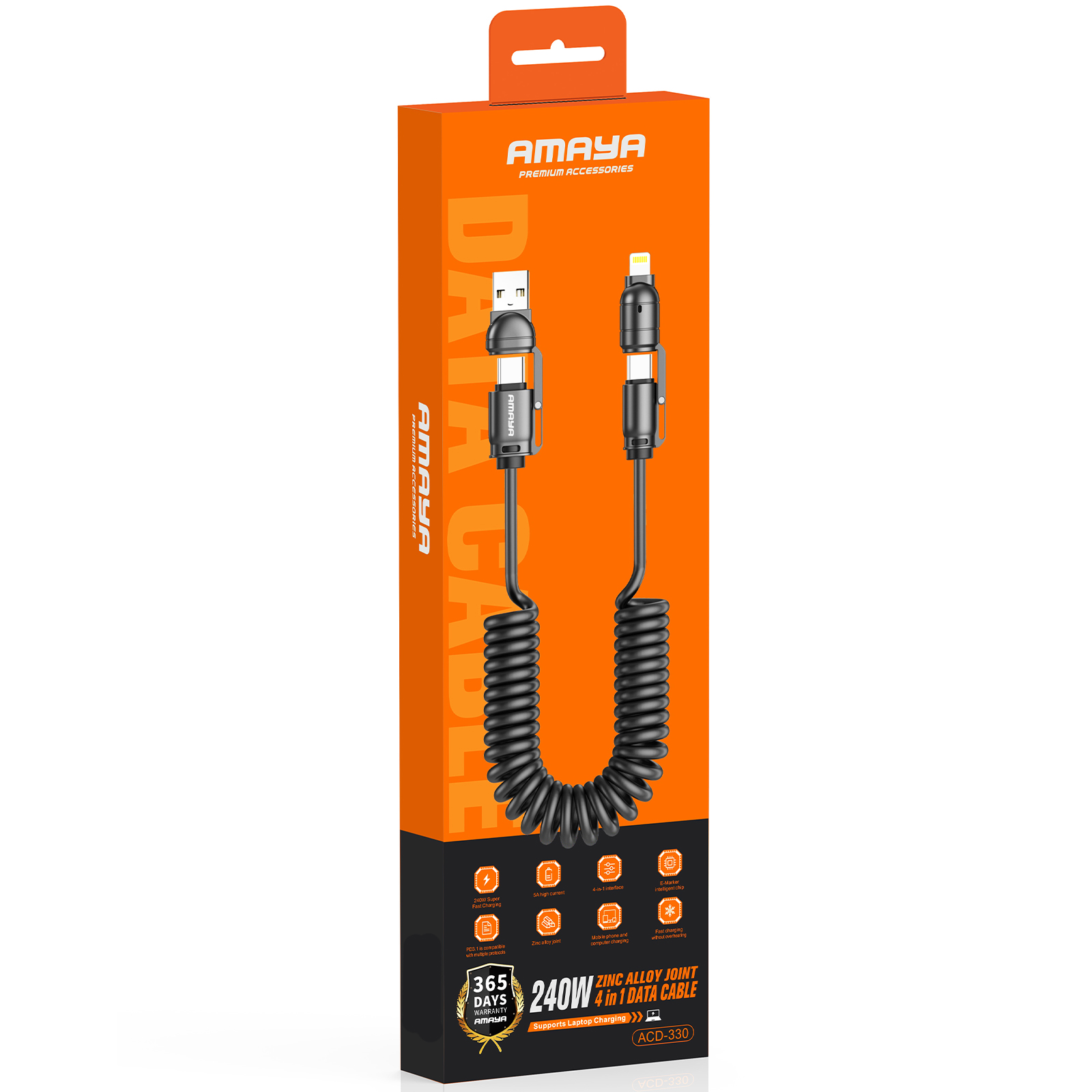 Дата кабель Amaya ACD-330 4in1 Type-C/USB to Lightning/Type-C 240W (2m), Black 1, купить оптом с доставкой