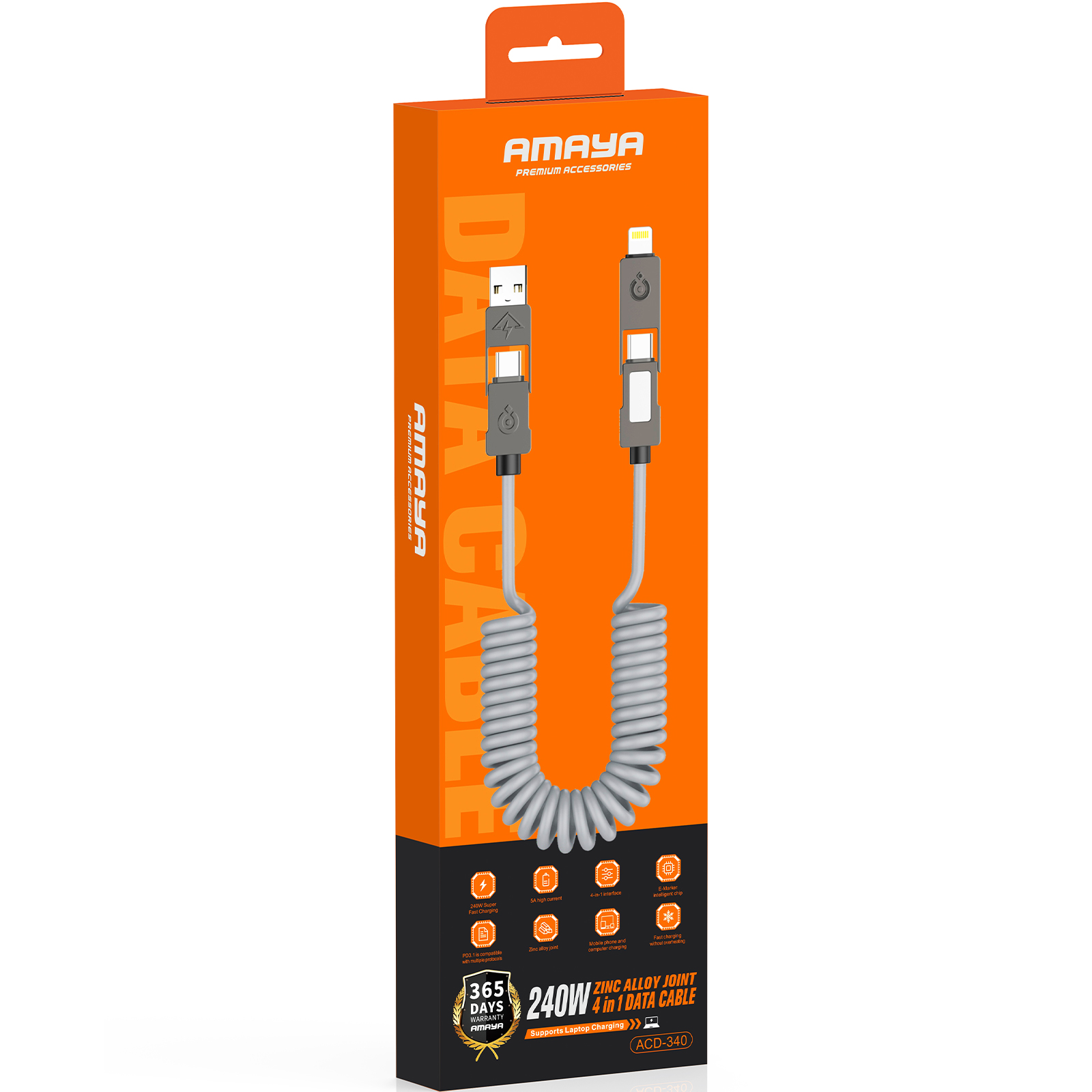 Дата кабель Amaya ACD-340 4in1 Type-C/USB to Lightning/Type-C 240W (2m), Gray 1, купить оптом с доставкой