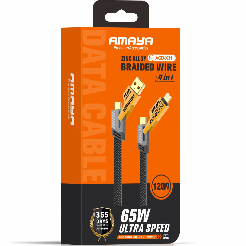 Дата кабель Amaya ACD-X31 4in1 Type-C/USB to Lightning/Type-C 65W (1.2m), Yellow 1, купити оптом з доставкою