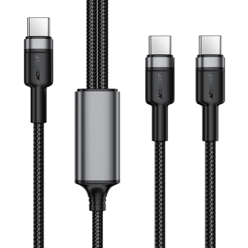 Дата кабель Acefast C22-02 2in1 Type-C to Type-C/Type-C 100W (1.2m), Black, купити оптом з доставкою