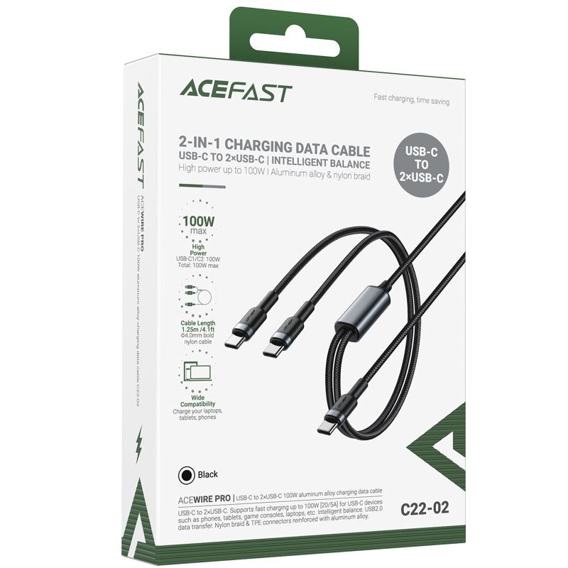 Дата кабель Acefast C22-02 2in1 Type-C to Type-C/Type-C 100W (1.2m) на малюнкі №2