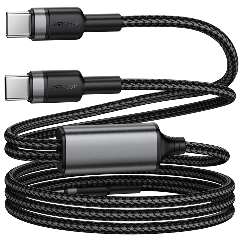 Дата кабель Acefast C22-02 2in1 Type-C to Type-C/Type-C 100W (1.2m), Black 2, купити оптом з доставкою