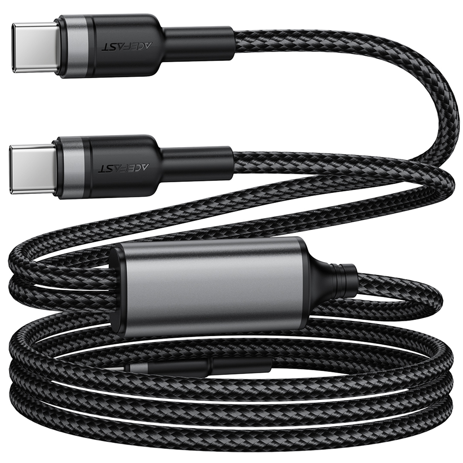 Дата кабель Acefast C22-02 2in1 Type-C to Type-C/Type-C 100W (1.2m), Black 2, купити оптом з доставкою