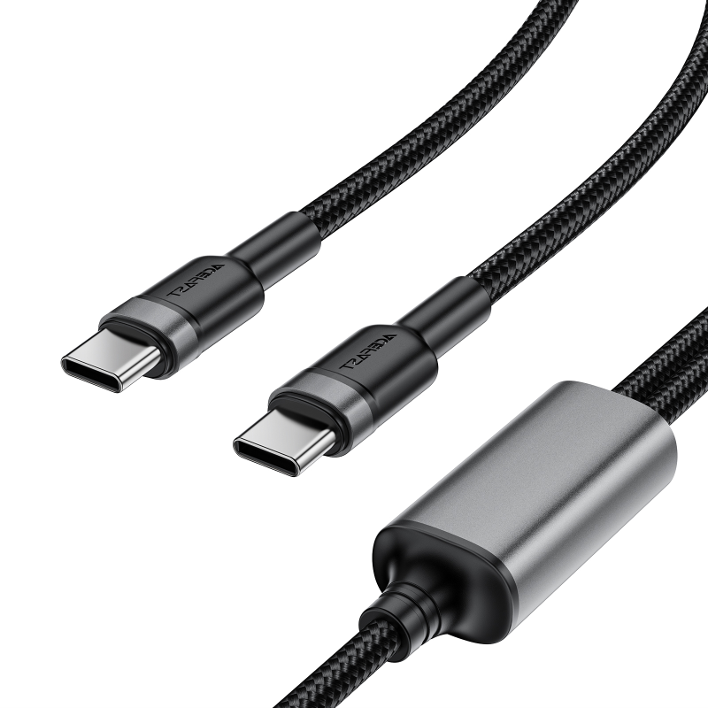 Дата кабель Acefast C22-02 2in1 Type-C to Type-C/Type-C 100W (1.2m), Black 3, купити оптом з доставкою