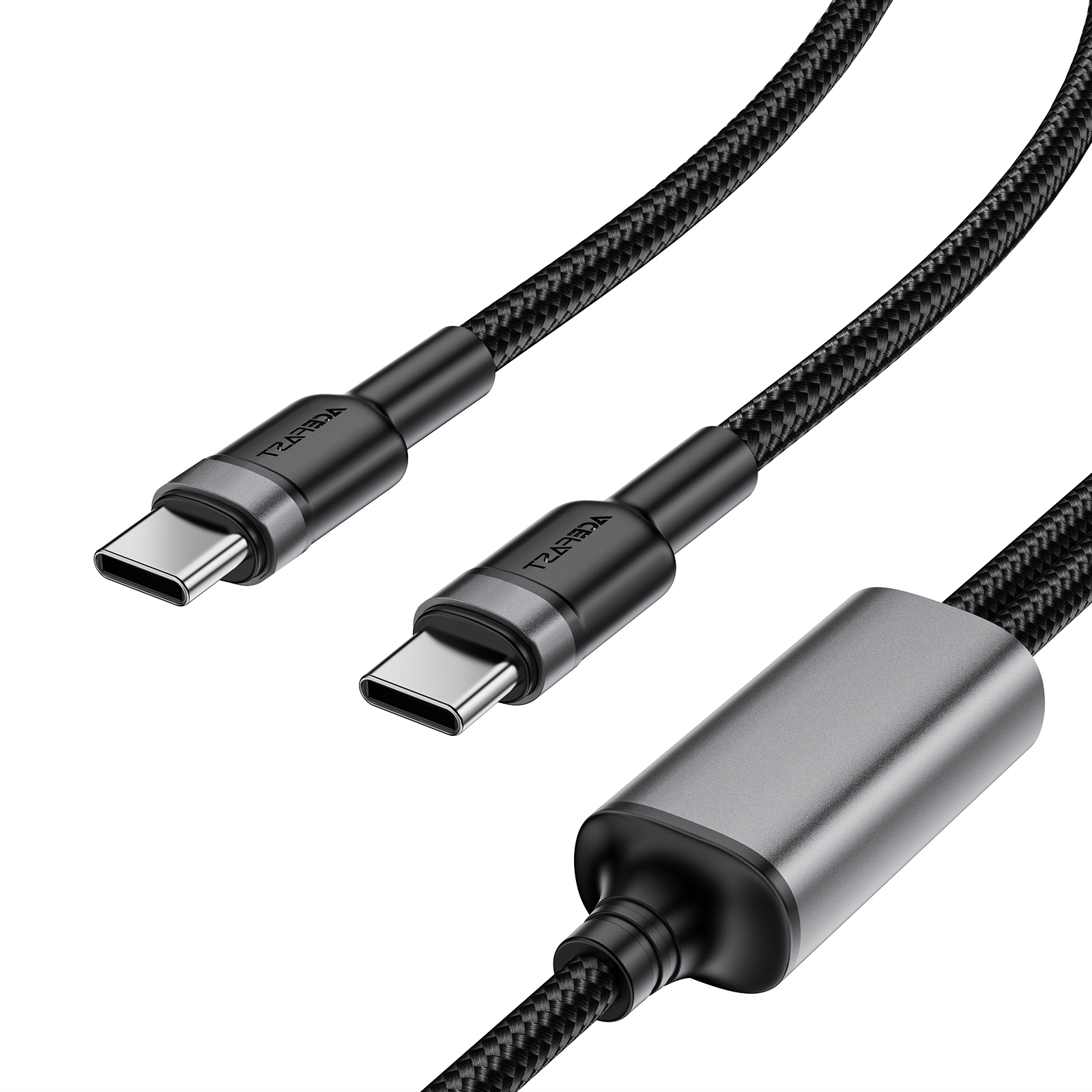 Дата кабель Acefast C22-02 2in1 Type-C to Type-C/Type-C 100W (1.2m), Black 3, купити оптом з доставкою