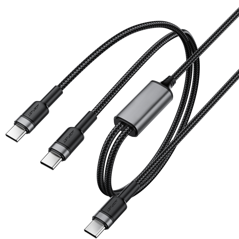 Дата кабель Acefast C22-02 2in1 Type-C to Type-C/Type-C 100W (1.2m), Black 4, купити оптом з доставкою