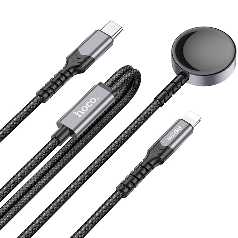 Дата кабель Hoco CW54 2in1 Type-C to iWatch/Lightning 2.5W (1.2m), Black 1, купить оптом с доставкой