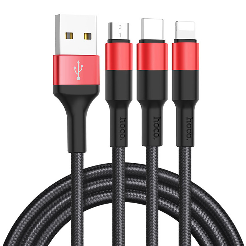 Дата кабель Hoco X26 Xpress 3in1 Lightning -MicroUSB-Type-C (1m) на малюнкі №1