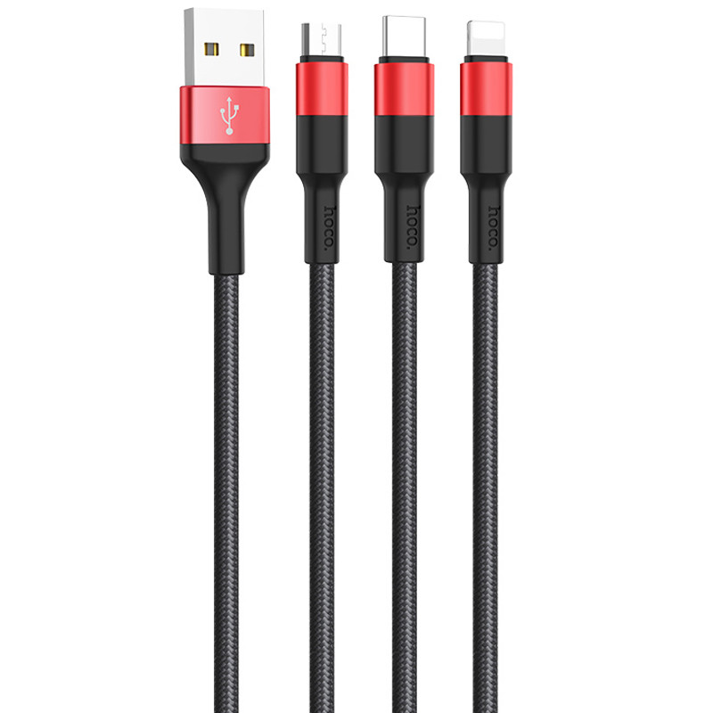 Дата кабель Hoco X26 Xpress 3in1 Lightning -MicroUSB-Type-C (1m) на малюнкі №2