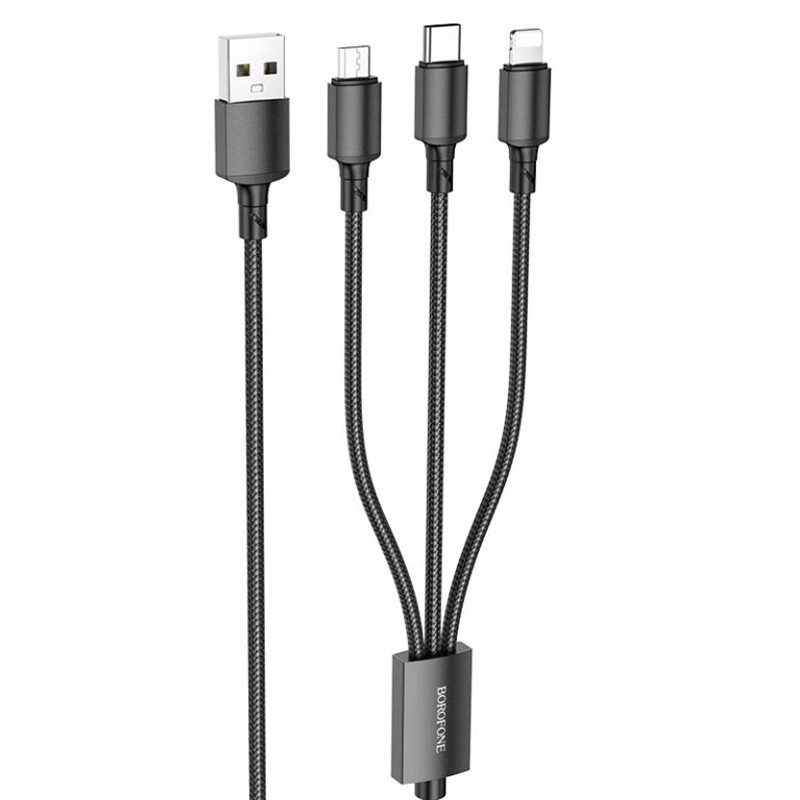 Дата кабель Borofone BX72 USB to 3in1 (1m), Чорний, купити оптом з доставкою