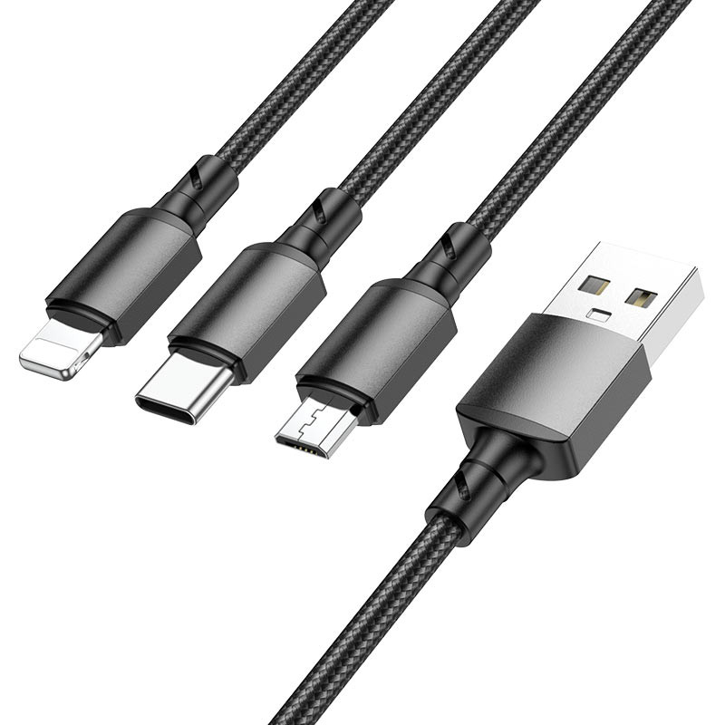 Дата кабель Borofone BX72 USB to 3in1 (1m), Чорний 1, купити оптом з доставкою