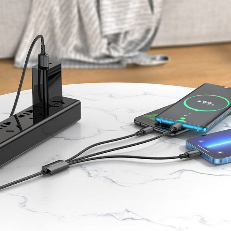 Дата кабель Borofone BX72 USB to 3in1 (1m), Чорний 2, купити оптом з доставкою