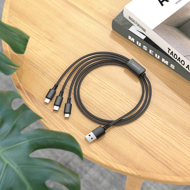 Дата кабель Borofone BX72 USB to 3in1 (1m), Чорний 3, купити оптом з доставкою