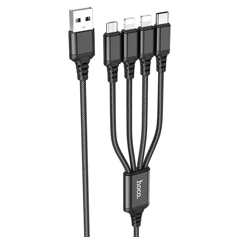 Дата кабель Hoco X76 4in1 2xLightning + Type-C + MicroUSB (1m) на малюнкі №1