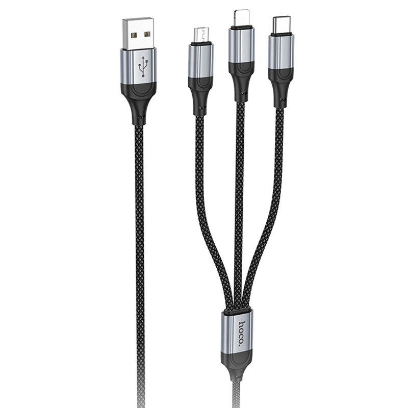Дата кабель Hoco X102 Fresh 3in1 USB to Lightning + MicroUSB + Type-C (1m) на малюнкі №1