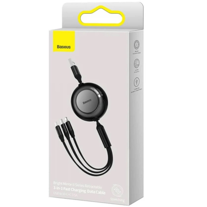 Дата кабель Baseus Free2Draw Retractable Crystal Fast Charging 3in1 100W (1.1m) (P10368700111-03) на малюнкі №7
