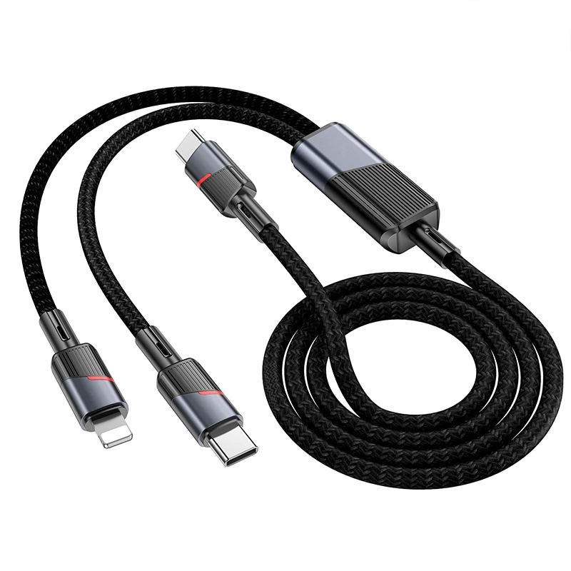 Дата кабель Hoco U139 Type-C to Lightning/Type-C 100W (1.2m), Black 1, купити оптом з доставкою