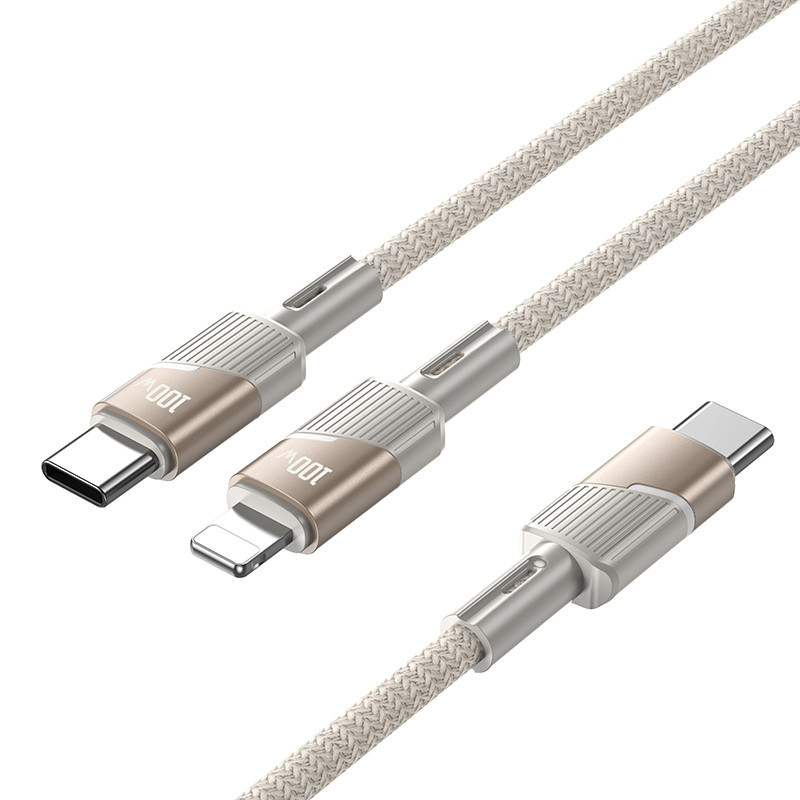 Дата кабель Hoco U139 Type-C to Lightning/Type-C 100W (1.2m) на малюнкі №2