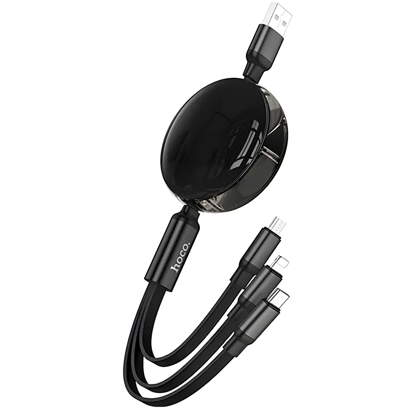 Дата кабель Hoco X78 Easy pull storage 3in1 (1m), Black 1, купити оптом з доставкою