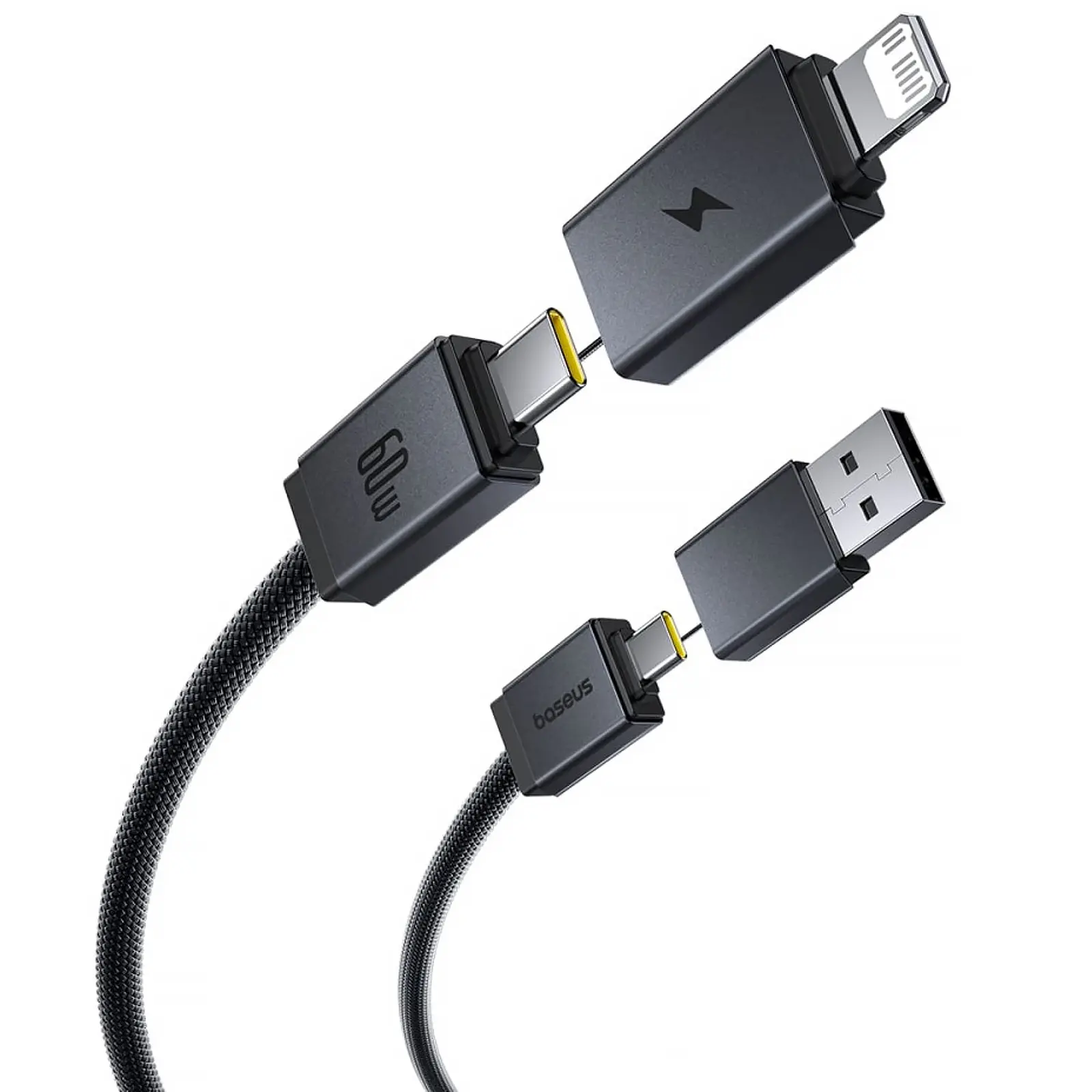Дата кабель Baseus Versatile Two-for-Two USB/Type-C to Type-C/Lightning 60W (0.6m) (P10383000), Cosmic Black, купить оптом с доставкой