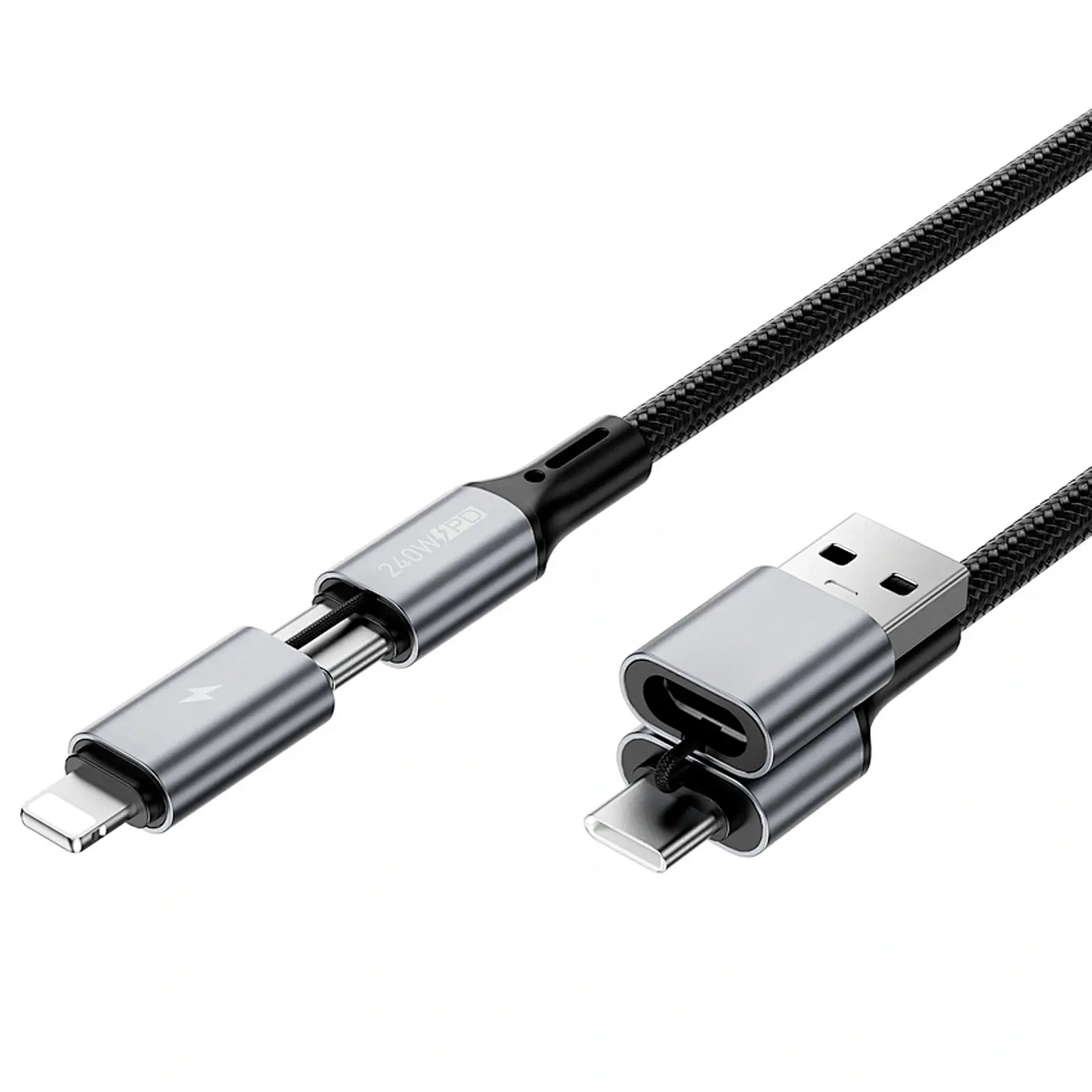Дата кабель WIWU C085 Raptor Pro 4in1 Type-C to USB/Type-C to Lightning 240W (1.2m), Black 1, купить оптом с доставкой