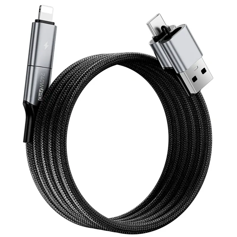Дата кабель WIWU C085 Raptor Pro 4in1 Type-C to USB/Type-C to Lightning 240W (1.2m), Black 2, купить оптом с доставкой