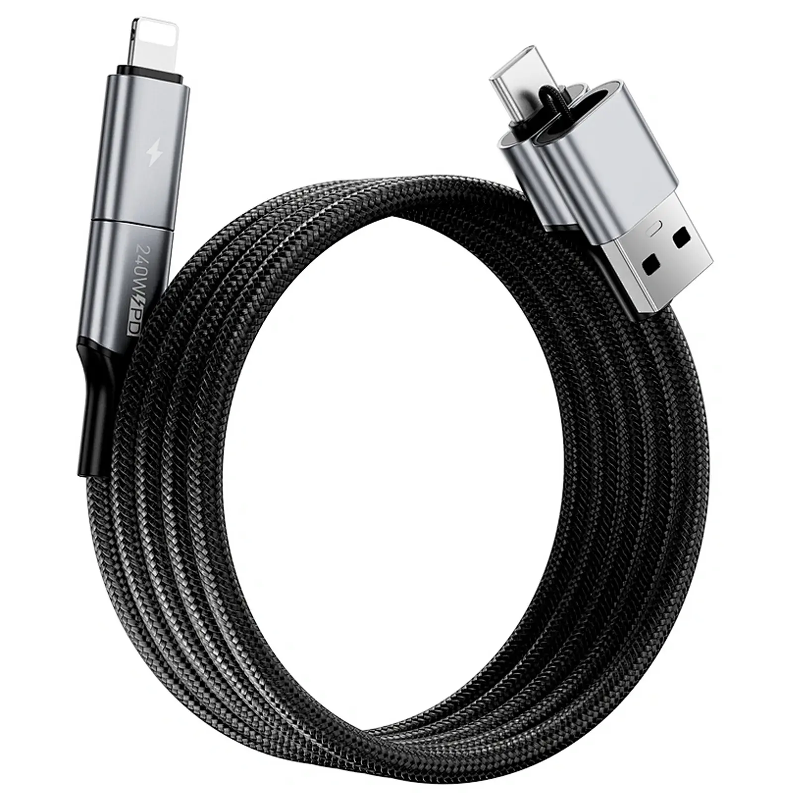 Дата кабель WIWU C085 Raptor Pro 4in1 Type-C to USB/Type-C to Lightning 240W (1.2m), Black 2, купить оптом с доставкой