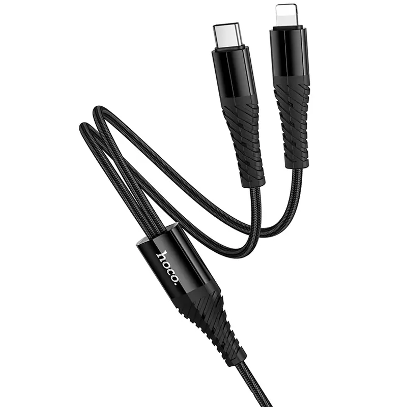 Дата кабель Hoco X123 Victory 2in1 Type-C to Lightning/Type-C 3A (1m), Black 3, купить оптом с доставкой