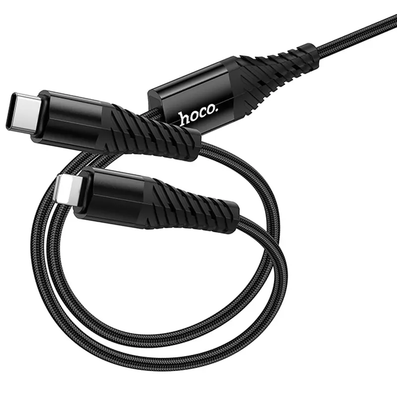 Дата кабель Hoco X123 Victory 2in1 Type-C to Lightning/Type-C 3A (1m), Black 4, купить оптом с доставкой