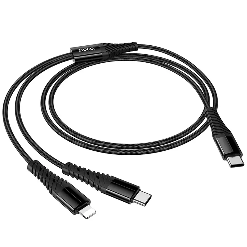 Дата кабель Hoco X123 Victory 2in1 Type-C to Lightning/Type-C 3A (1m), Black 5, купить оптом с доставкой