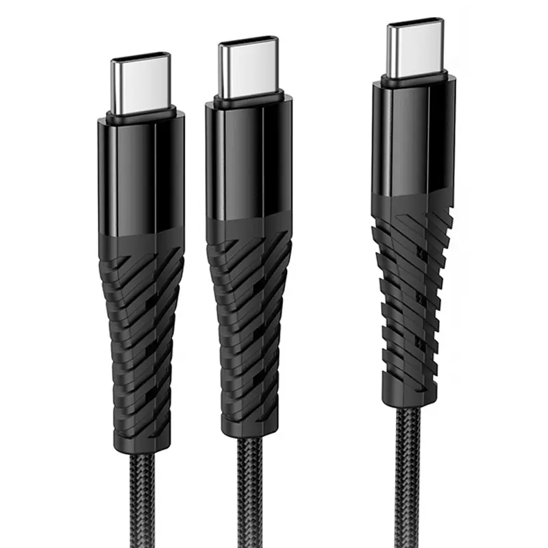 Дата кабель Hoco X123 Victory 2in1 Type-C to Type-C/Type-C 3A (1m), Black 2, купить оптом с доставкой