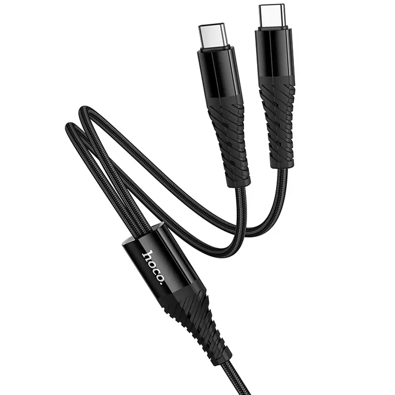 Дата кабель Hoco X123 Victory 2in1 Type-C to Type-C/Type-C 3A (1m), Black 3, купить оптом с доставкой