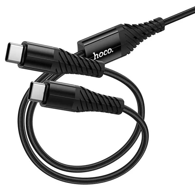 Дата кабель Hoco X123 Victory 2in1 Type-C to Type-C/Type-C 3A (1m), Black 4, купить оптом с доставкой