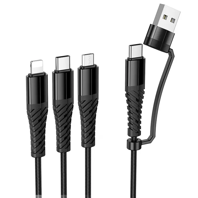 Дата кабель Hoco X123 Victory 3in1 Type-C to Lightning/Type-C/MicroUSB 3A (1m), Black 2, купить оптом с доставкой
