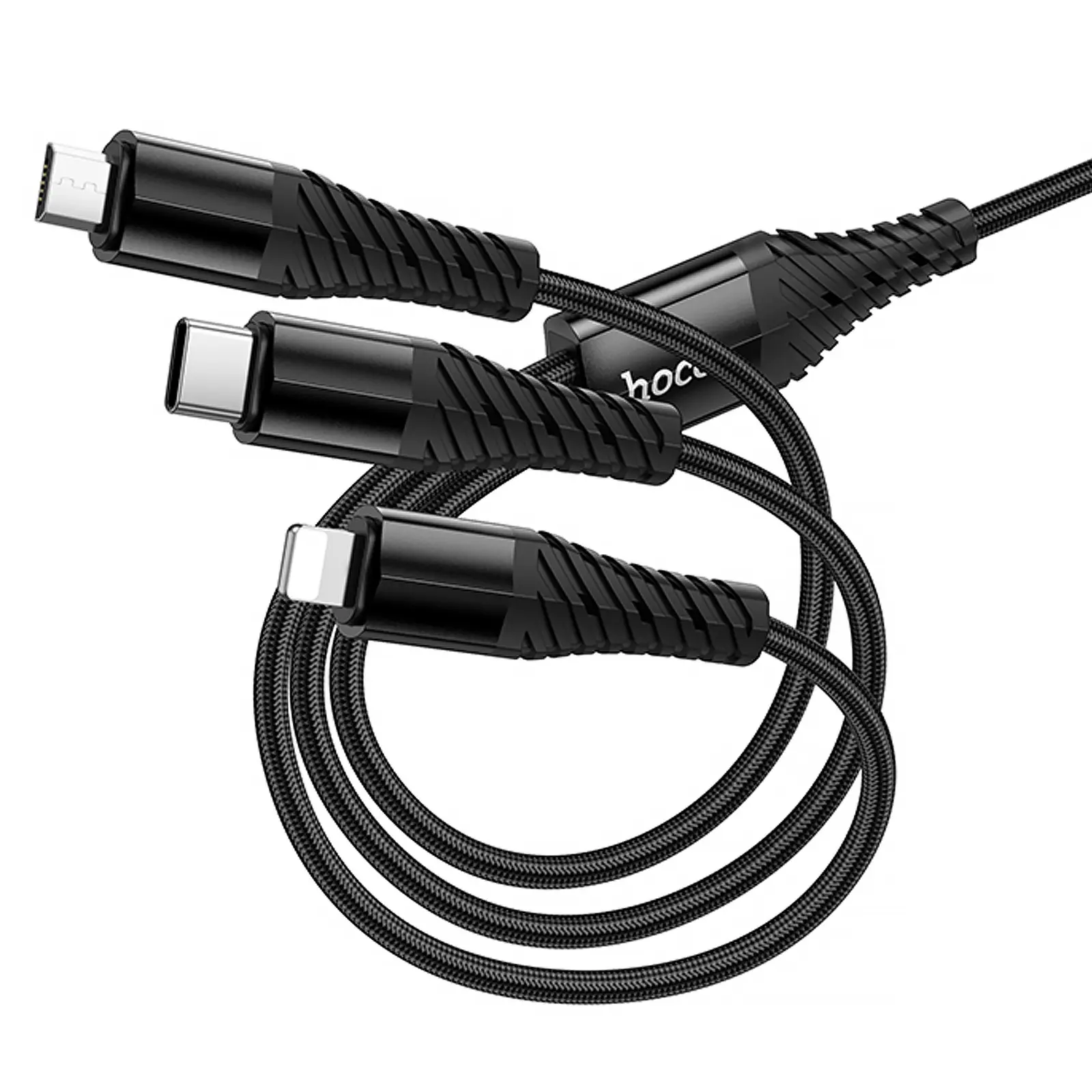 Дата кабель Hoco X123 Victory 3in1 Type-C to Lightning/Type-C/MicroUSB 3A (1m), Black 4, купить оптом с доставкой