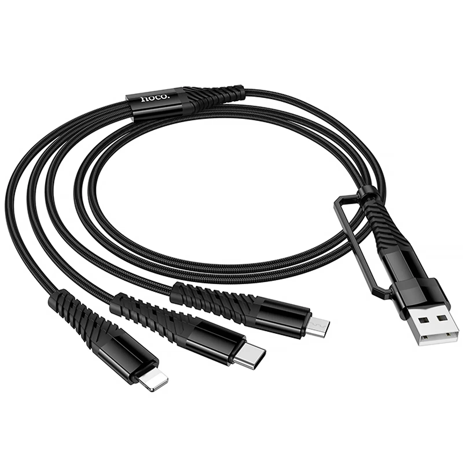 Дата кабель Hoco X123 Victory 3in1 Type-C to Lightning/Type-C/MicroUSB 3A (1m), Black 5, купить оптом с доставкой