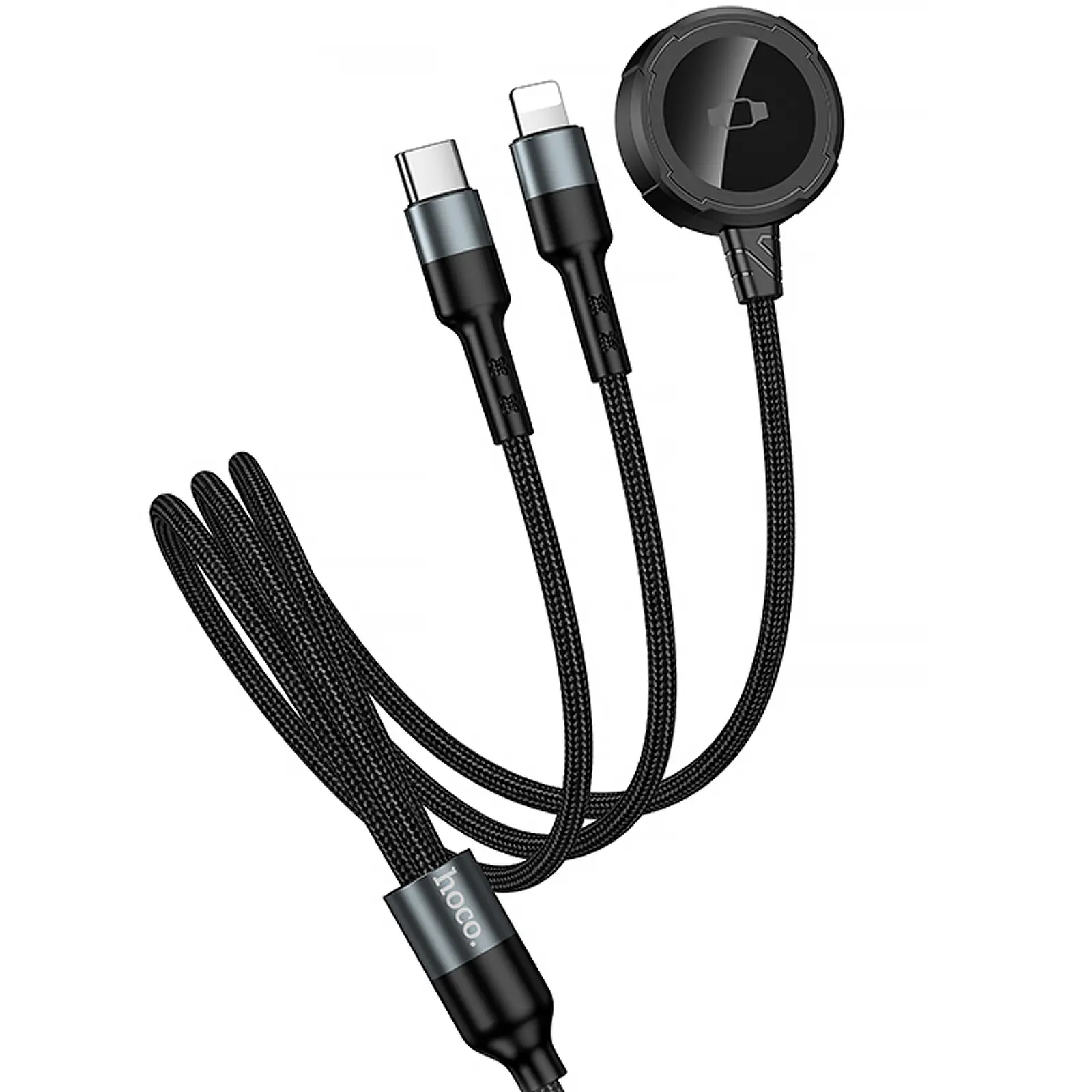 Дата кабель Hoco CW64 3in1 Type-C to iWatch/Lightning/Type-C 15W (1.2m), Black, купити оптом з доставкою