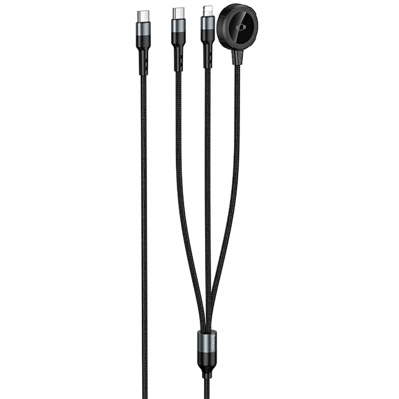 Дата кабель Hoco CW64 3in1 Type-C to iWatch/Lightning/Type-C 15W (1.2m), Black 2, купити оптом з доставкою