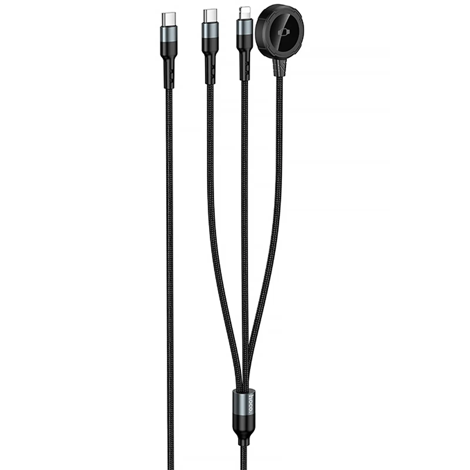 Дата кабель Hoco CW64 3in1 Type-C to iWatch/Lightning/Type-C 15W (1.2m), Black 2, купити оптом з доставкою