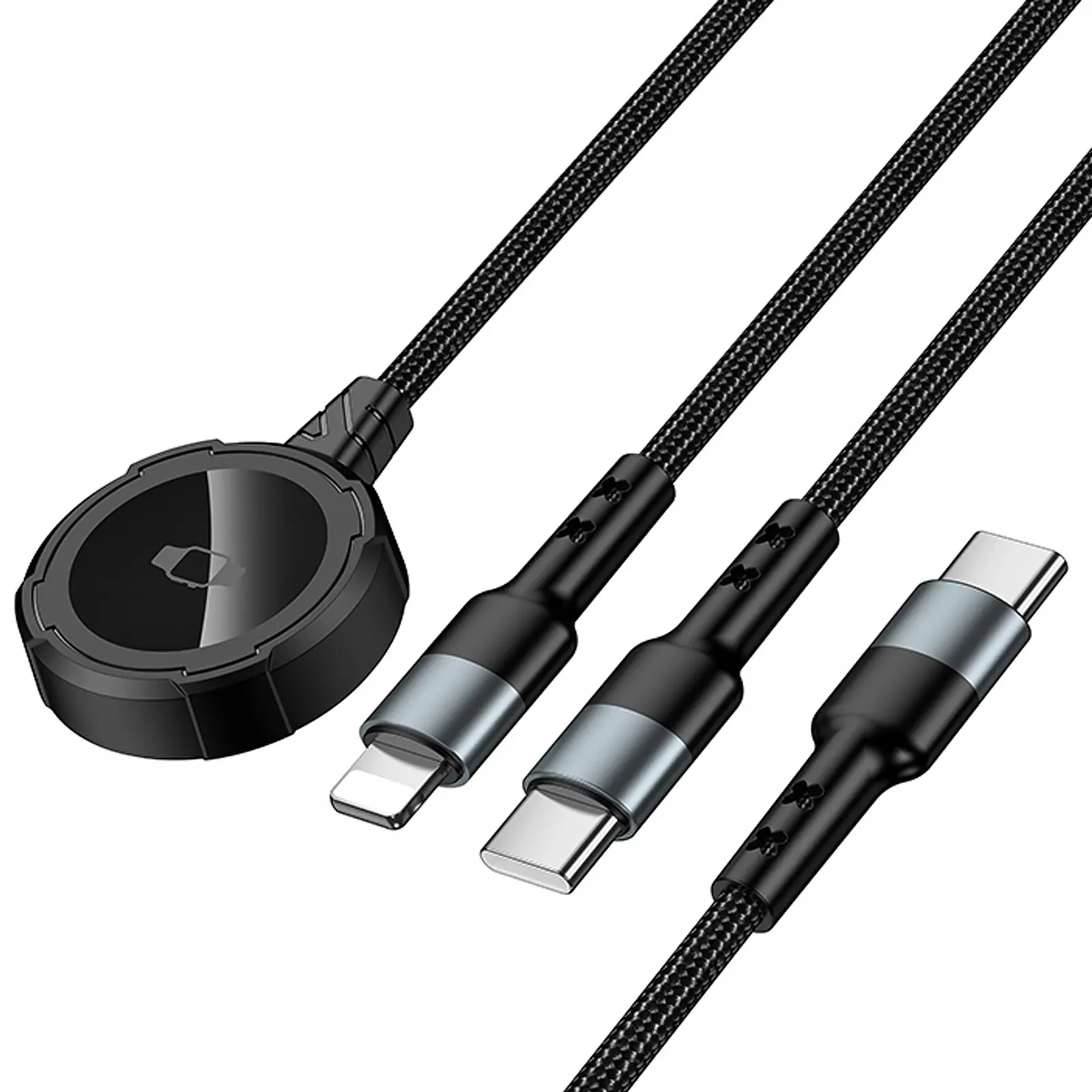Дата кабель Hoco CW64 3in1 Type-C to iWatch/Lightning/Type-C 15W (1.2m), Black 3, купити оптом з доставкою