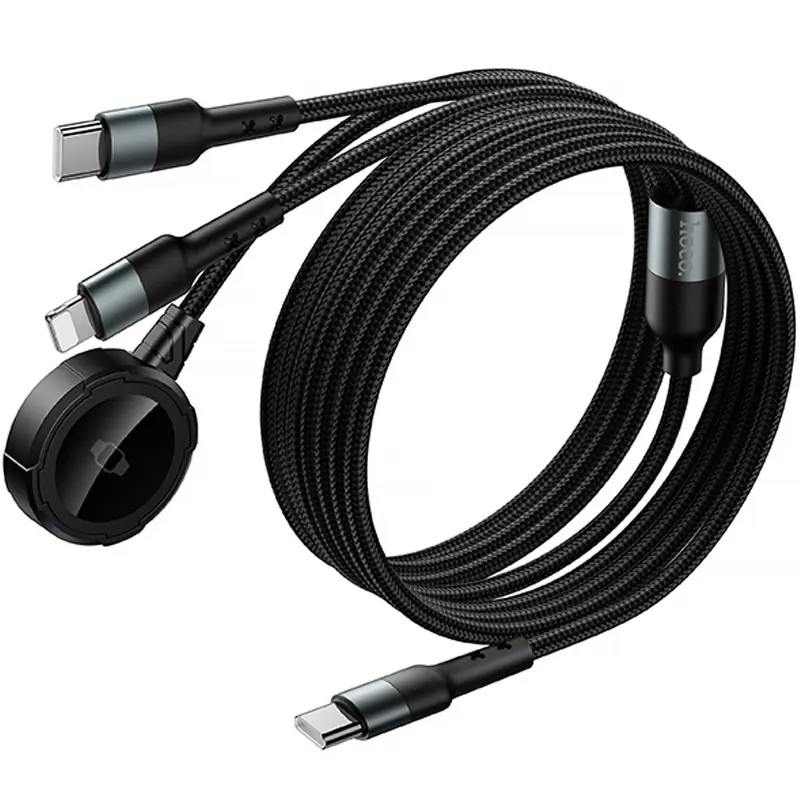 Дата кабель Hoco CW64 3in1 Type-C to iWatch/Lightning/Type-C 15W (1.2m), Black 4, купити оптом з доставкою