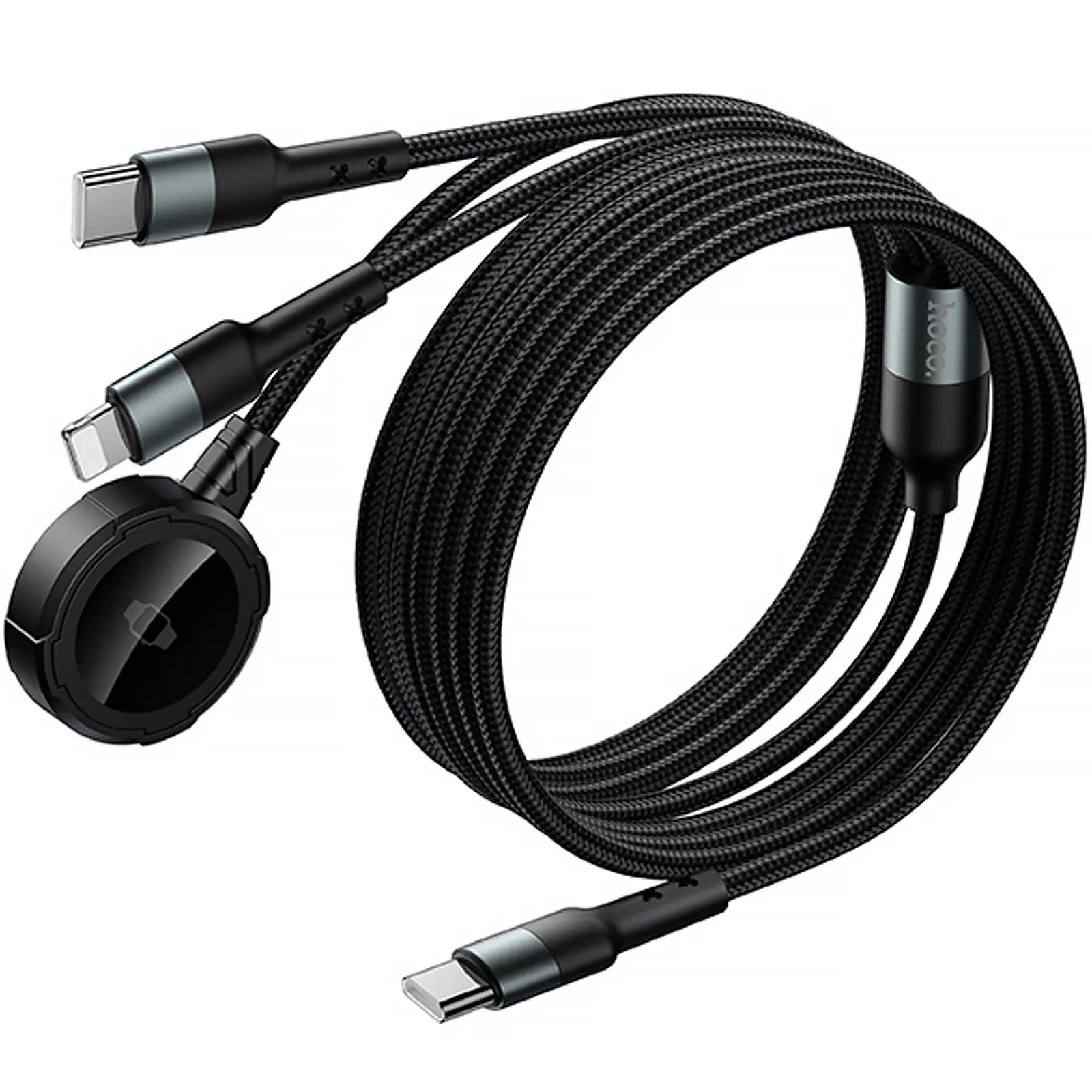 Дата кабель Hoco CW64 3in1 Type-C to iWatch/Lightning/Type-C 15W (1.2m), Black 4, купити оптом з доставкою