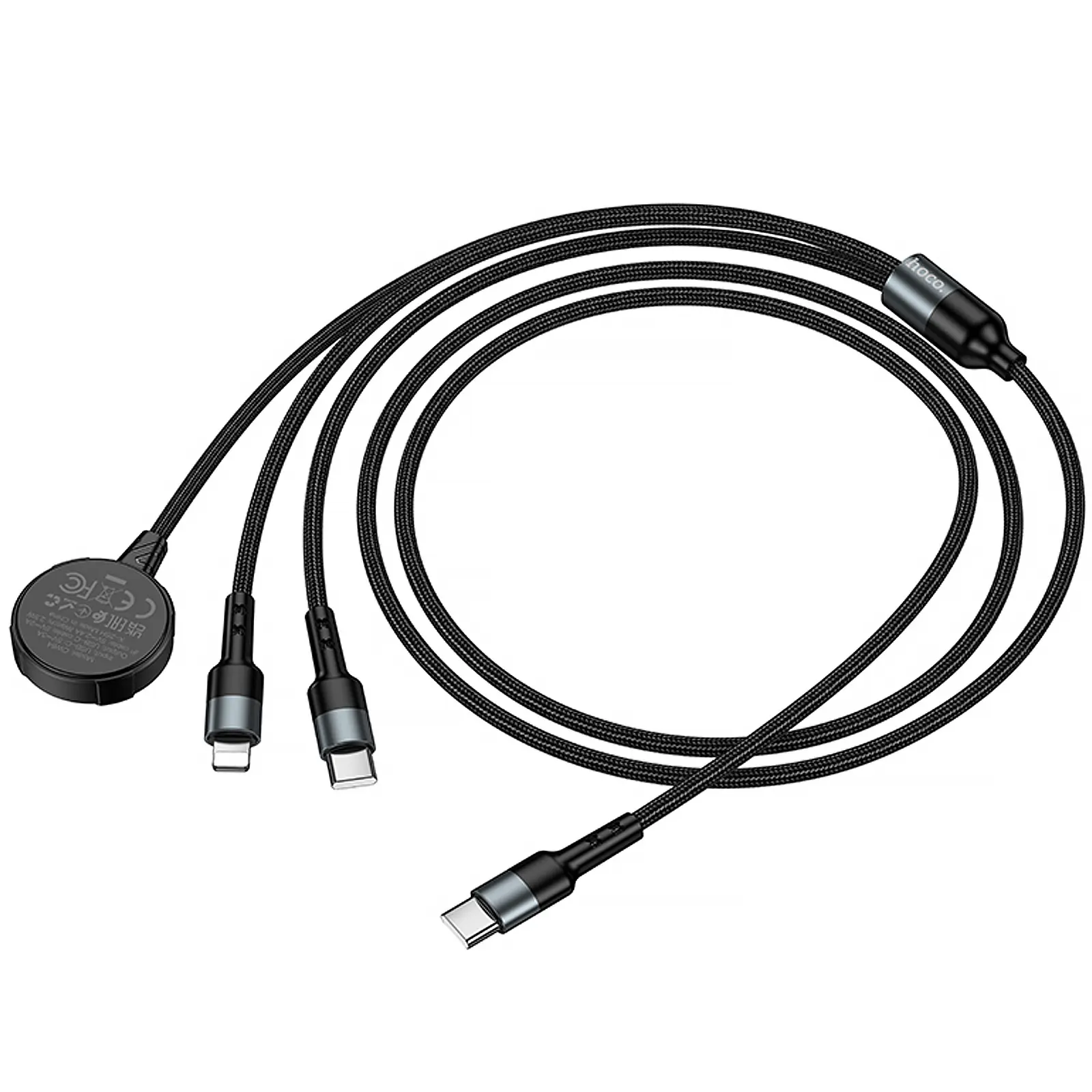 Дата кабель Hoco CW64 3in1 Type-C to iWatch/Lightning/Type-C 15W (1.2m), Black 5, купити оптом з доставкою