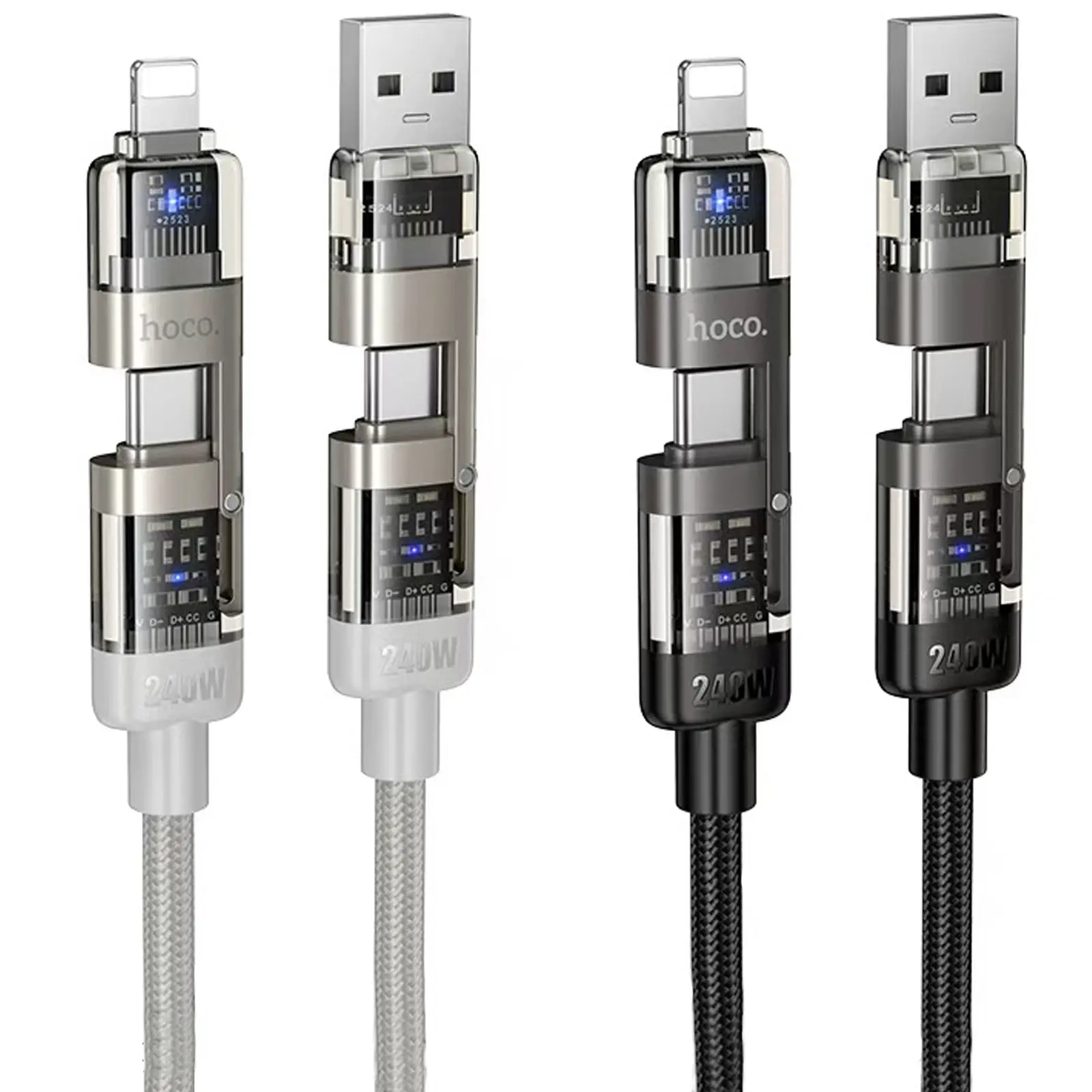 Дата кабель Hoco U151 Goldsmith 4in1 Type-C to USB/Type-C to Lightning 240W (1.2m), купить оптом с доставкой