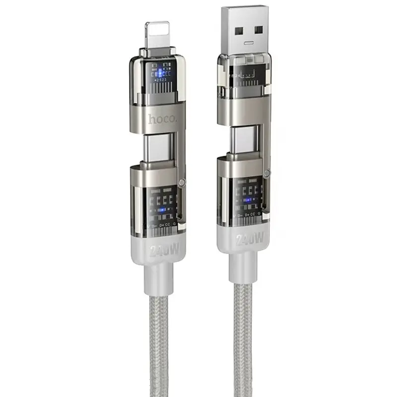 Дата кабель Hoco U151 Goldsmith 4in1 Type-C to USB/Type-C to Lightning 240W (1.2m), Gray, купить оптом с доставкой