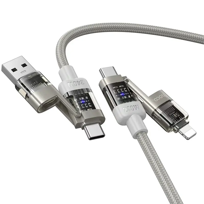 Дата кабель Hoco U151 Goldsmith 4in1 Type-C to USB/Type-C to Lightning 240W (1.2m), Gray 1, купить оптом с доставкой